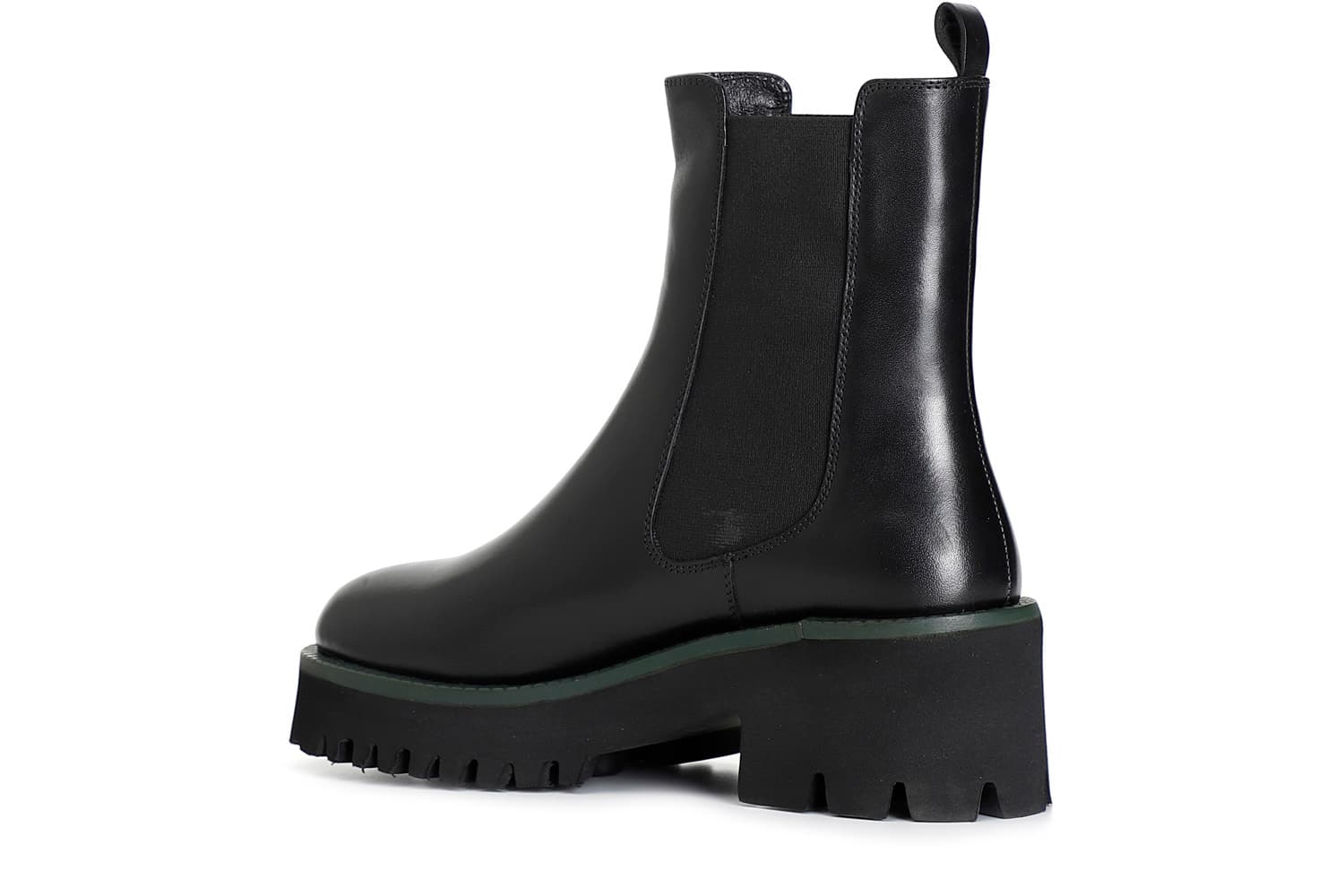 Tronchetto da donna con elastico in pelle con suola nera e guardolo colorato nero/verde — vista 2