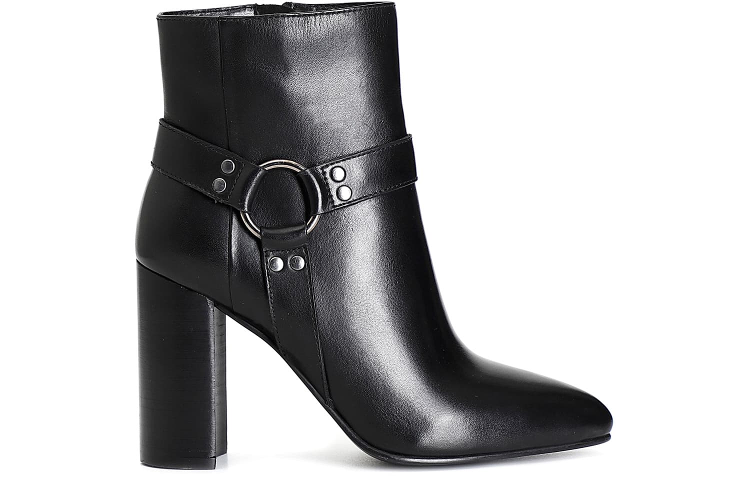 Tronchetto da donna in pelle con accessorio e cerniera nero — vista 3