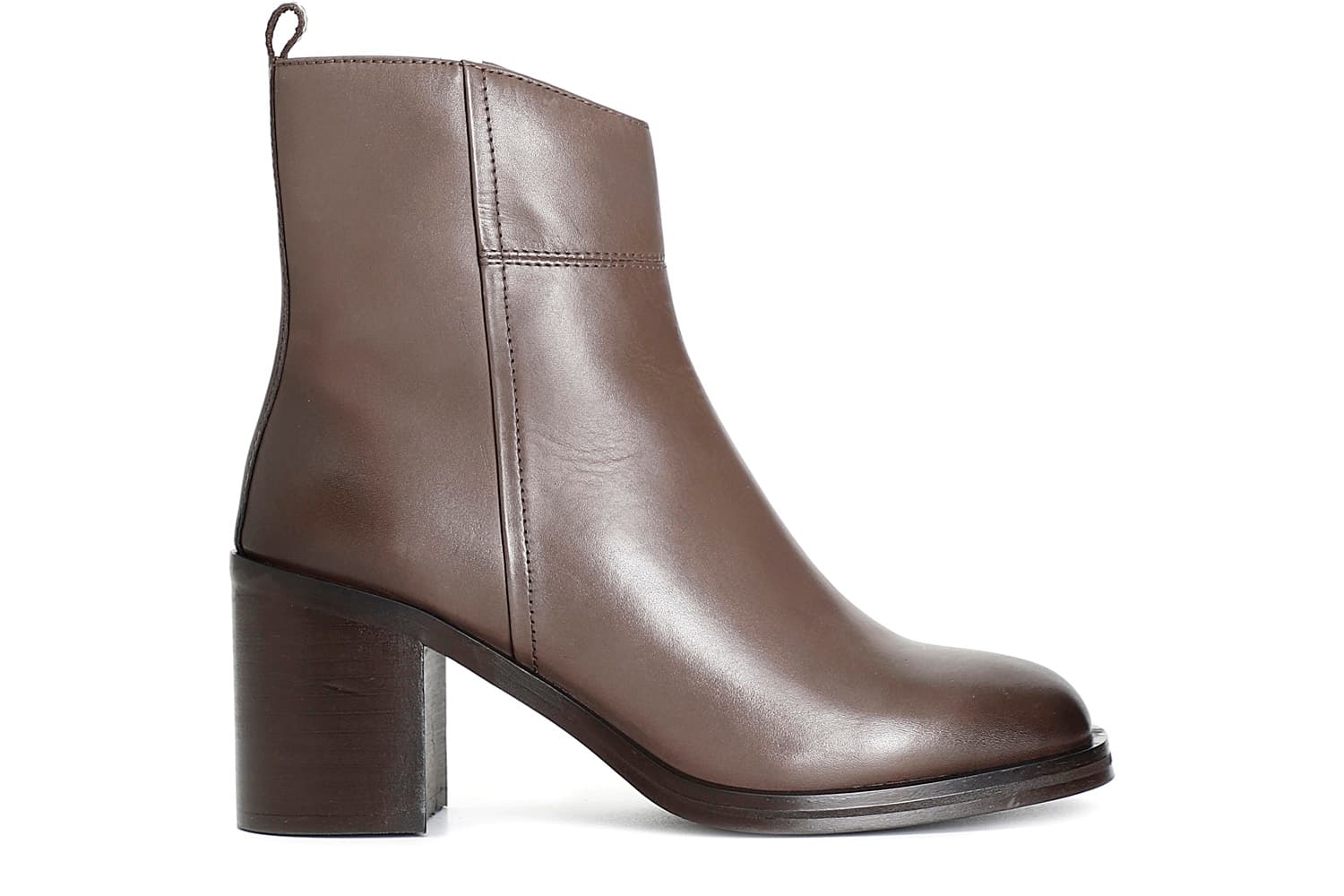 Tronchetto da donna in pelle con cerniera taupe — vista 3