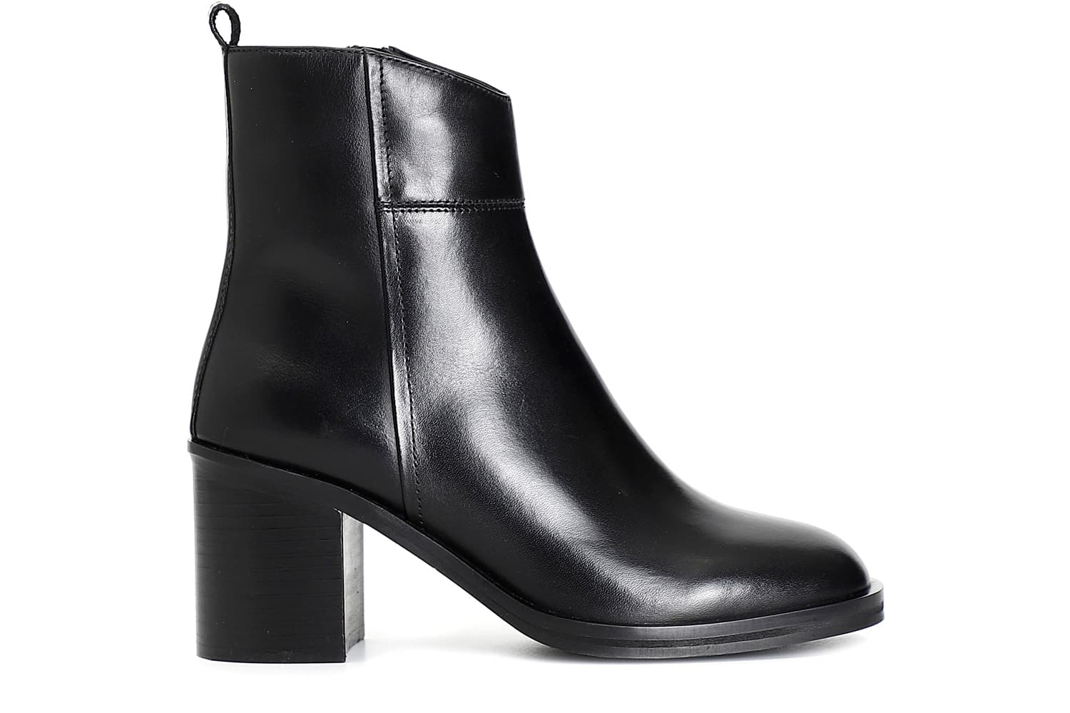 Tronchetto da donna in pelle con cerniera nero — vista 3