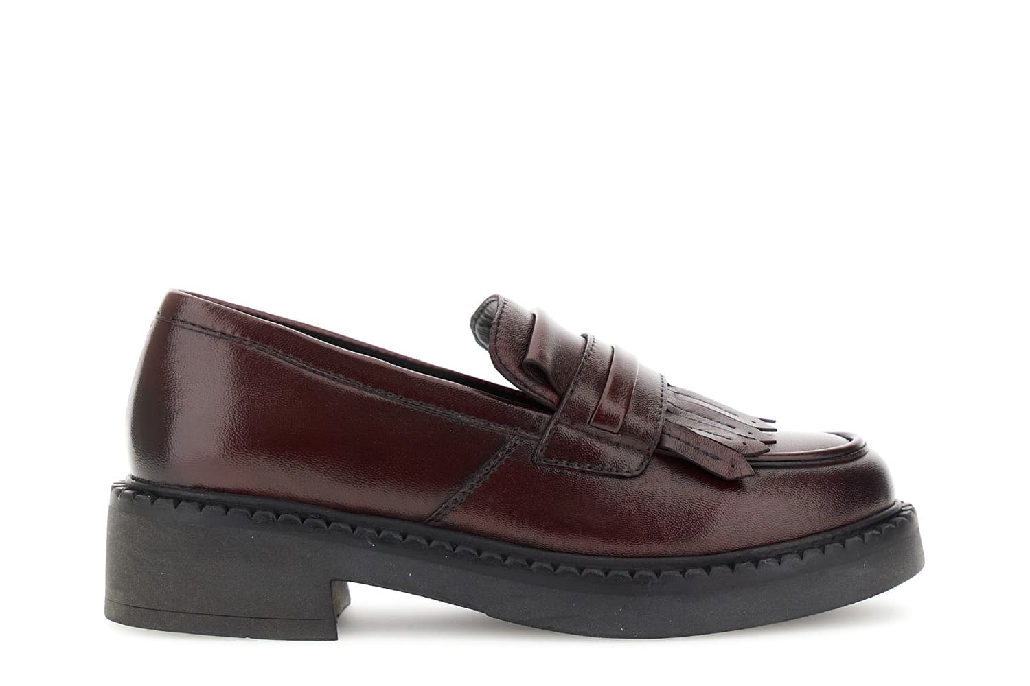 CafèNoir — Mocassini in pelle con frange bordeaux