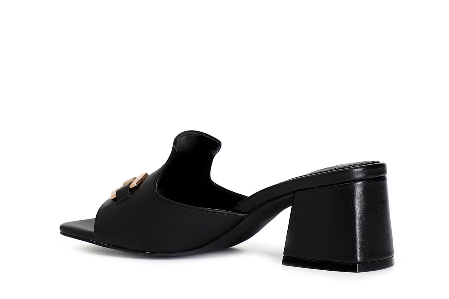 Ciabatta in pelle con accessorio nero — vista 2