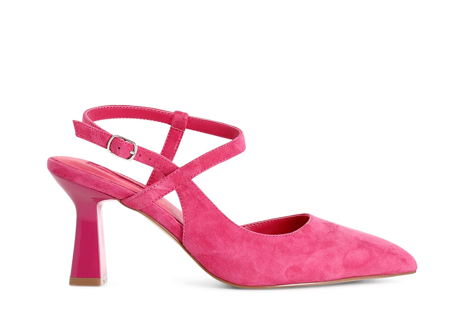 CafèNoir — Décolleté in camoscio con laccio alla caviglia fuxia