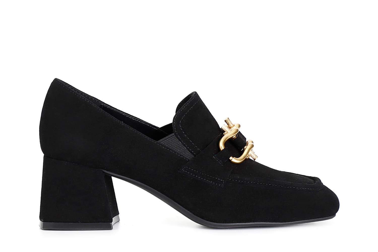 Mocassino in camoscio con accessorio e tacco 60 mm nero — vista 3