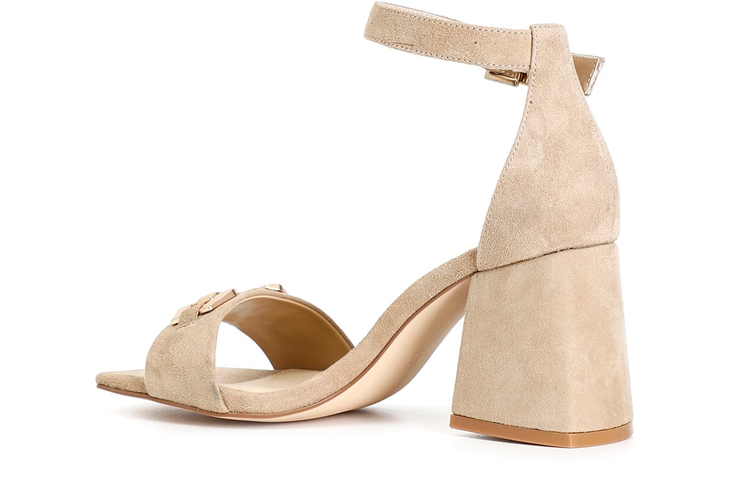 Sandali in pelle scamosciata con accessorio beige — vista 2