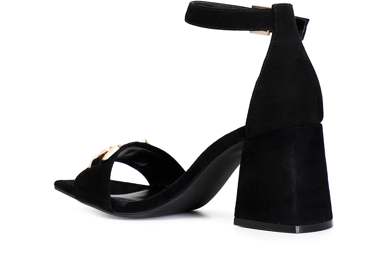 Sandali in pelle scamosciata con accessorio nero — vista 2