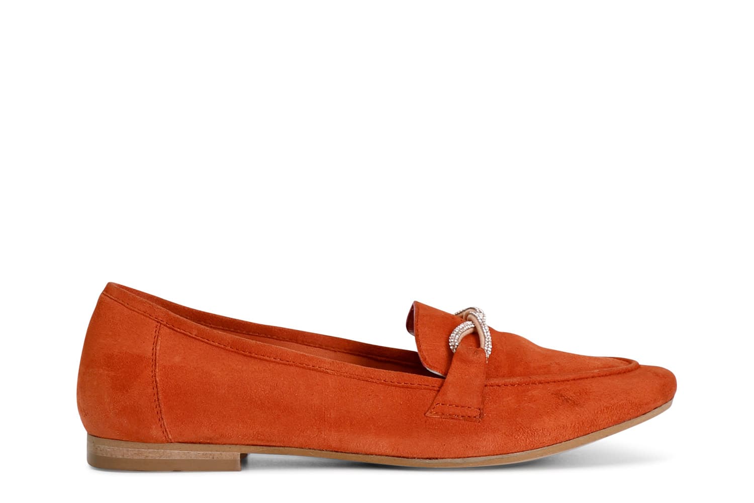 CafèNoir — Mocassini donna in camoscio con mignon strass orange