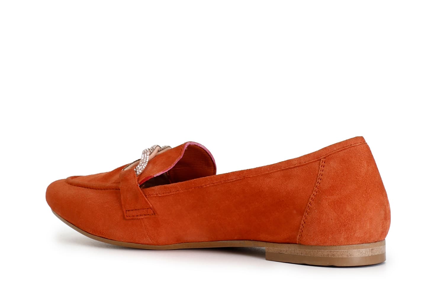 Mocassini donna in camoscio con mignon strass orange — vista 2