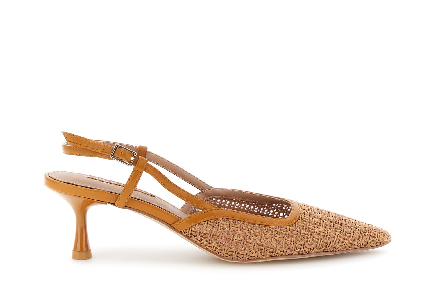 CafèNoir — Décolleté slingback effetto rafia con tacco a rocchetto cuoio
