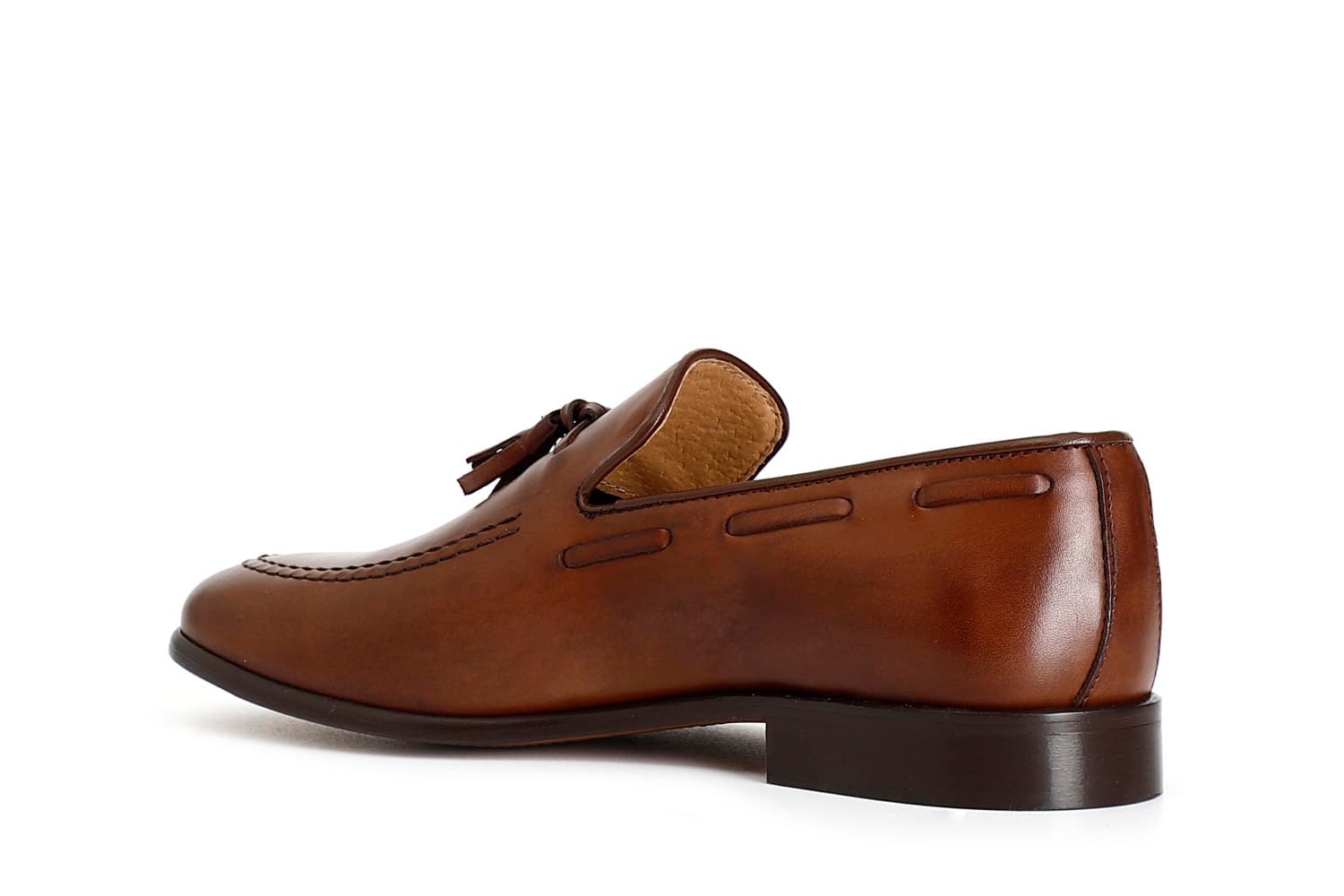 Mocassini uomo in pelle con nappine marrone — vista 2