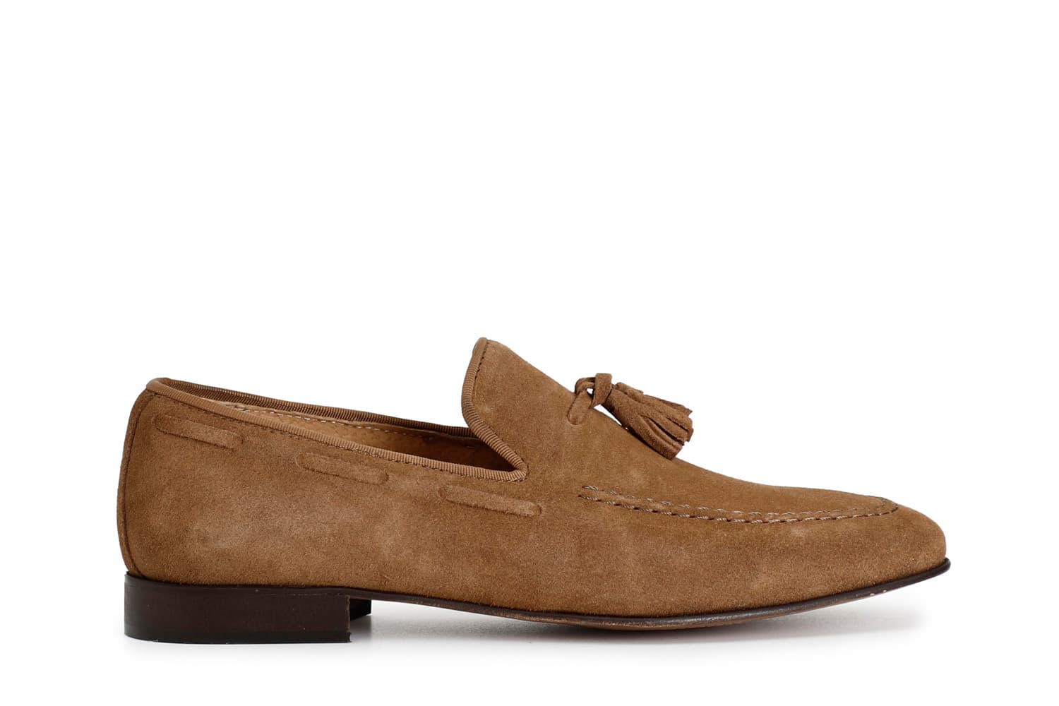 CafèNoir — Mocassini uomo in pelle scamosciata con nappine cuoio