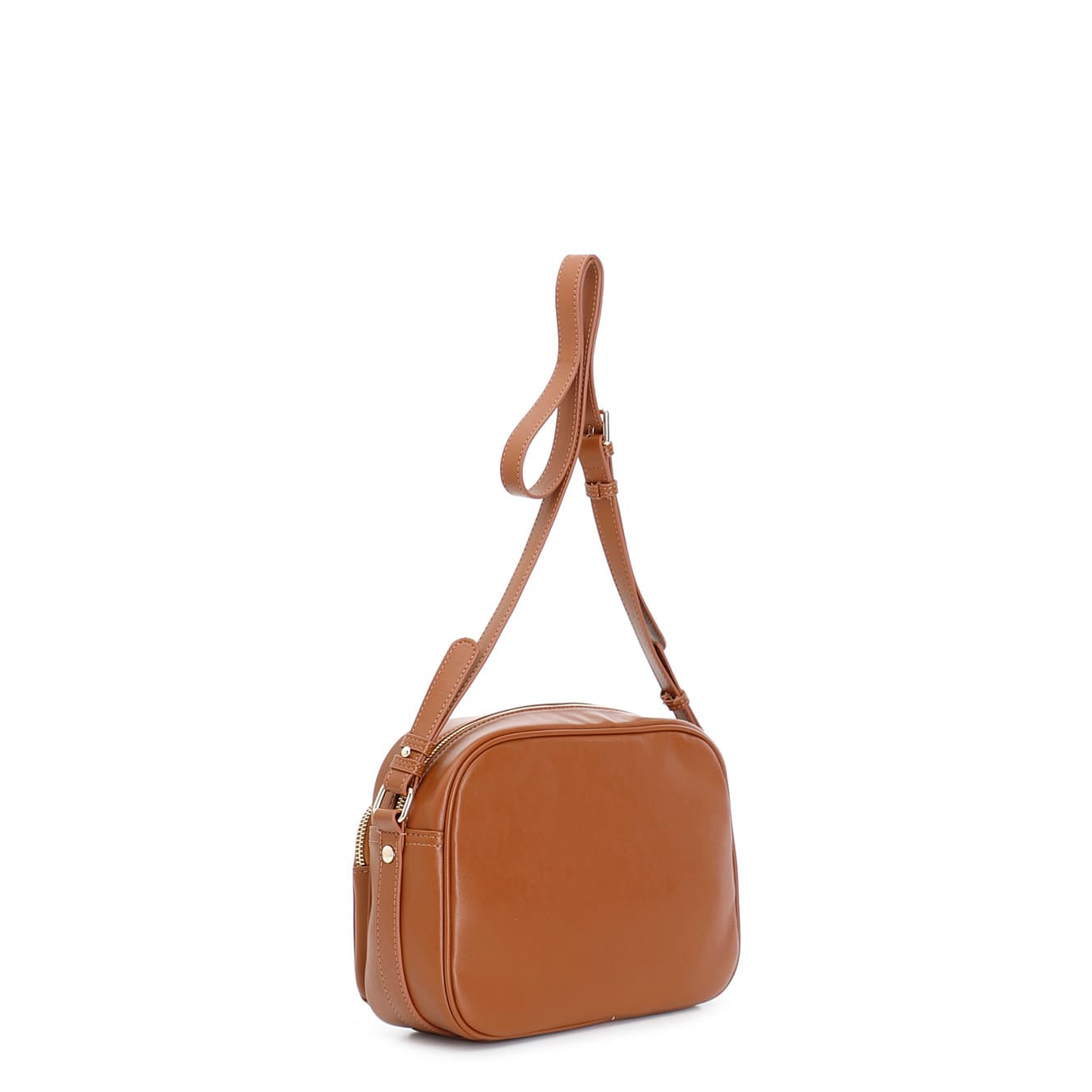 Camera bag in sintetico con tasca zip round cuoio — vista 4