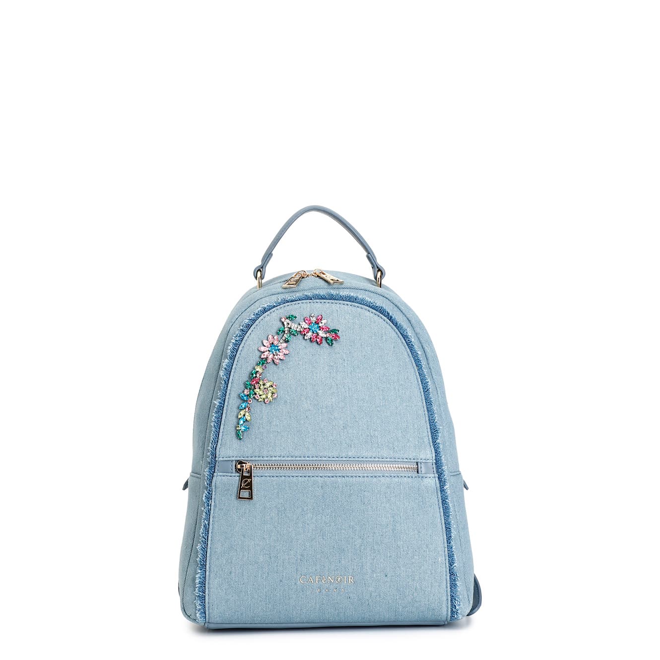 CafèNoir — Zaino in denim sfrangiato con accessori denim