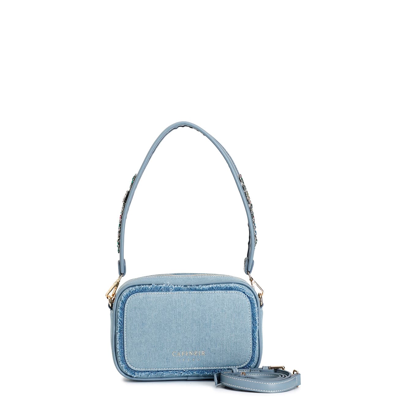 CafèNoir — Camera bag in denim sfrangiato denim
