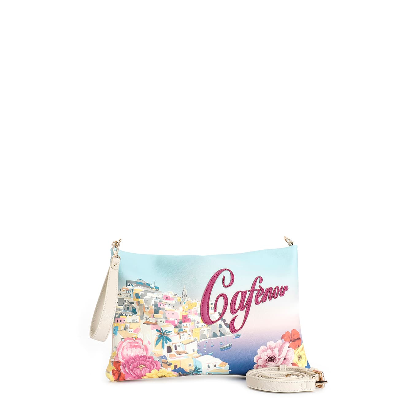 CafèNoir — Pochette con stampa, manigliotto e tracolla removibile multicolor