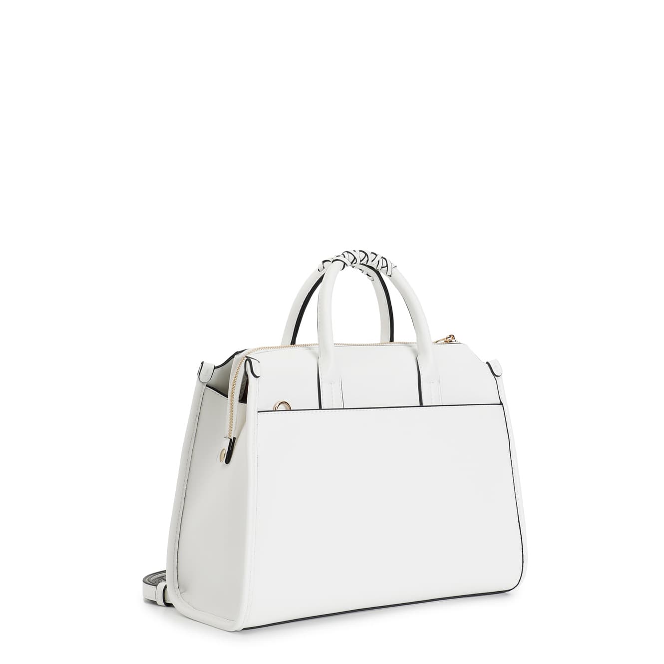 Tote con manici intrecciati, tasca frontale decorata e charm bianco — vista 2