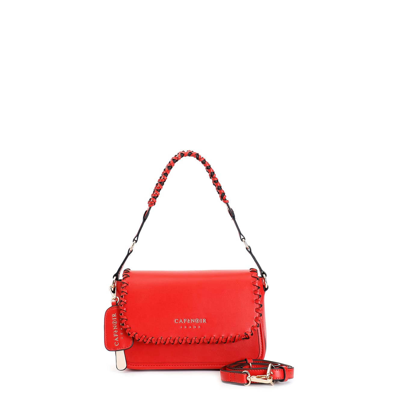 CafèNoir — Borsa a pattina con infilatura, manico intrecciato, charm gelato e tracolla rosso
