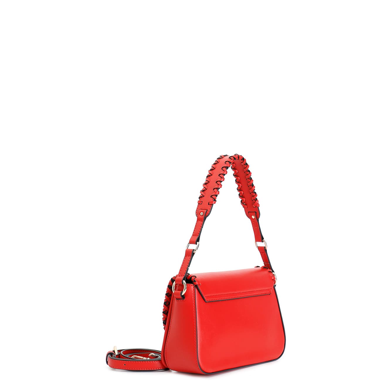 Borsa a pattina con infilatura, manico intrecciato, charm gelato e tracolla rosso — vista 2