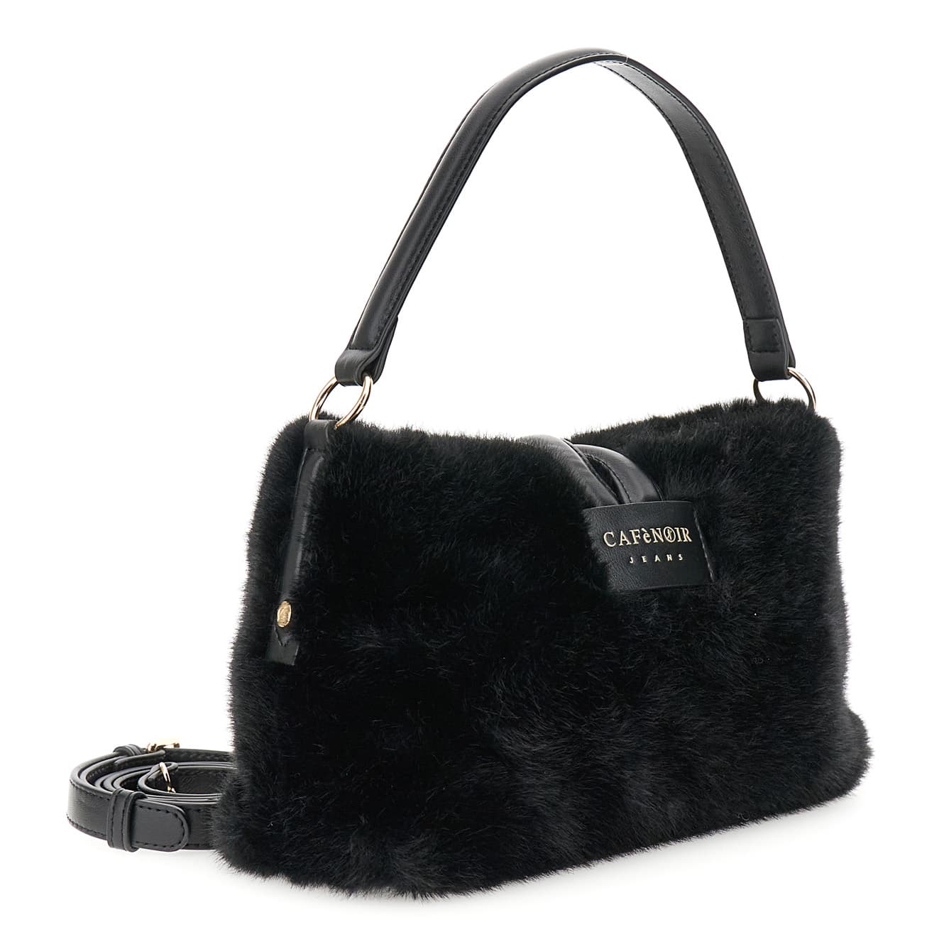 Borsa a spalla in pelliccia sintetica con anello nero — vista 2