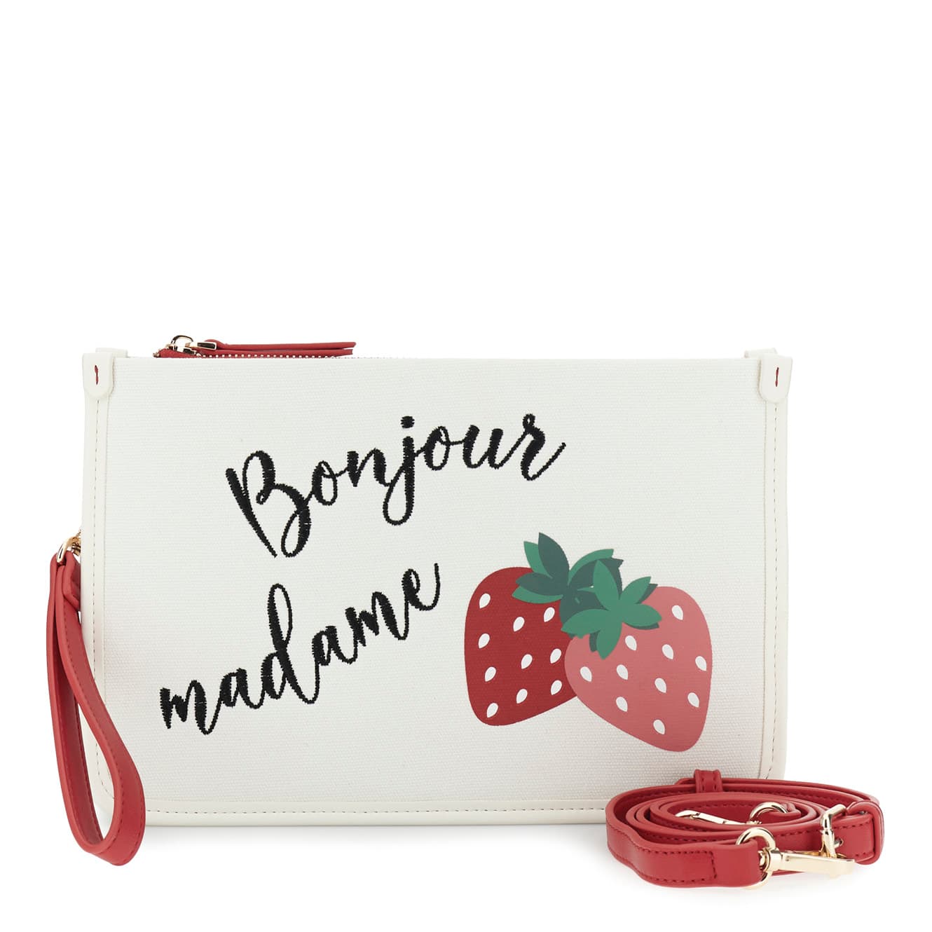 CafèNoir — Clutch in canvas e effetto nappa con stampa e ricamo bianco