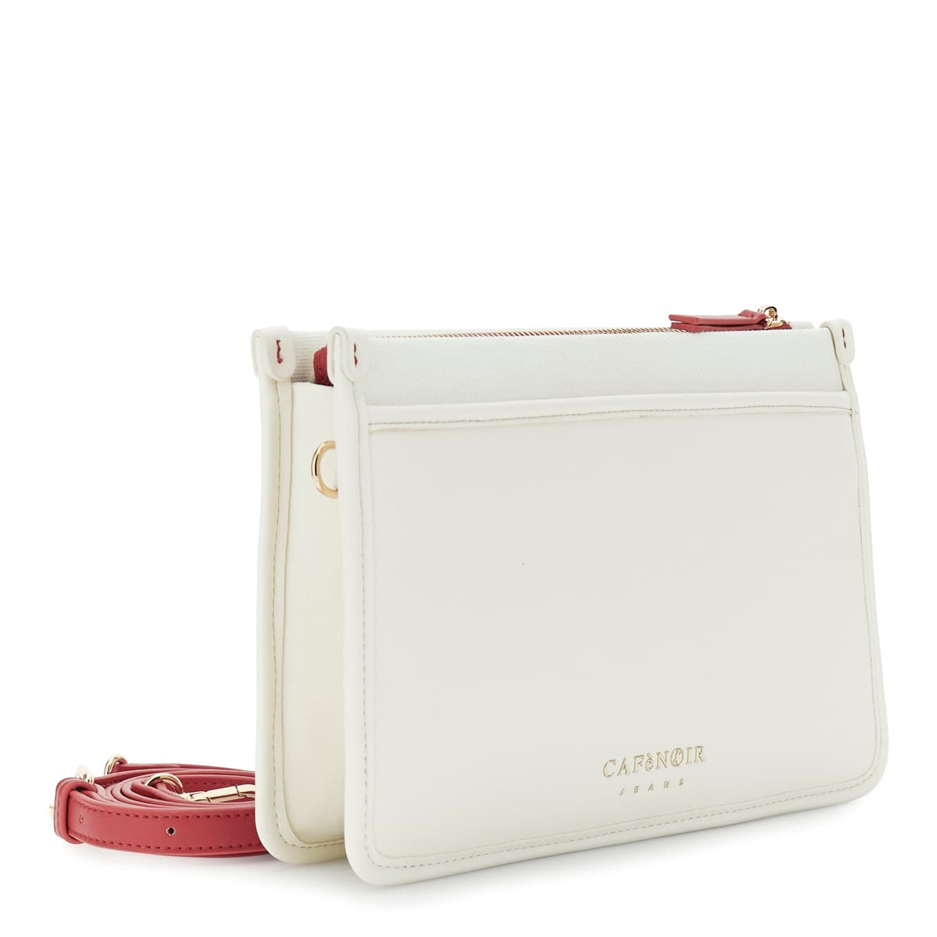 Clutch in canvas e effetto nappa con stampa e ricamo bianco — vista 2