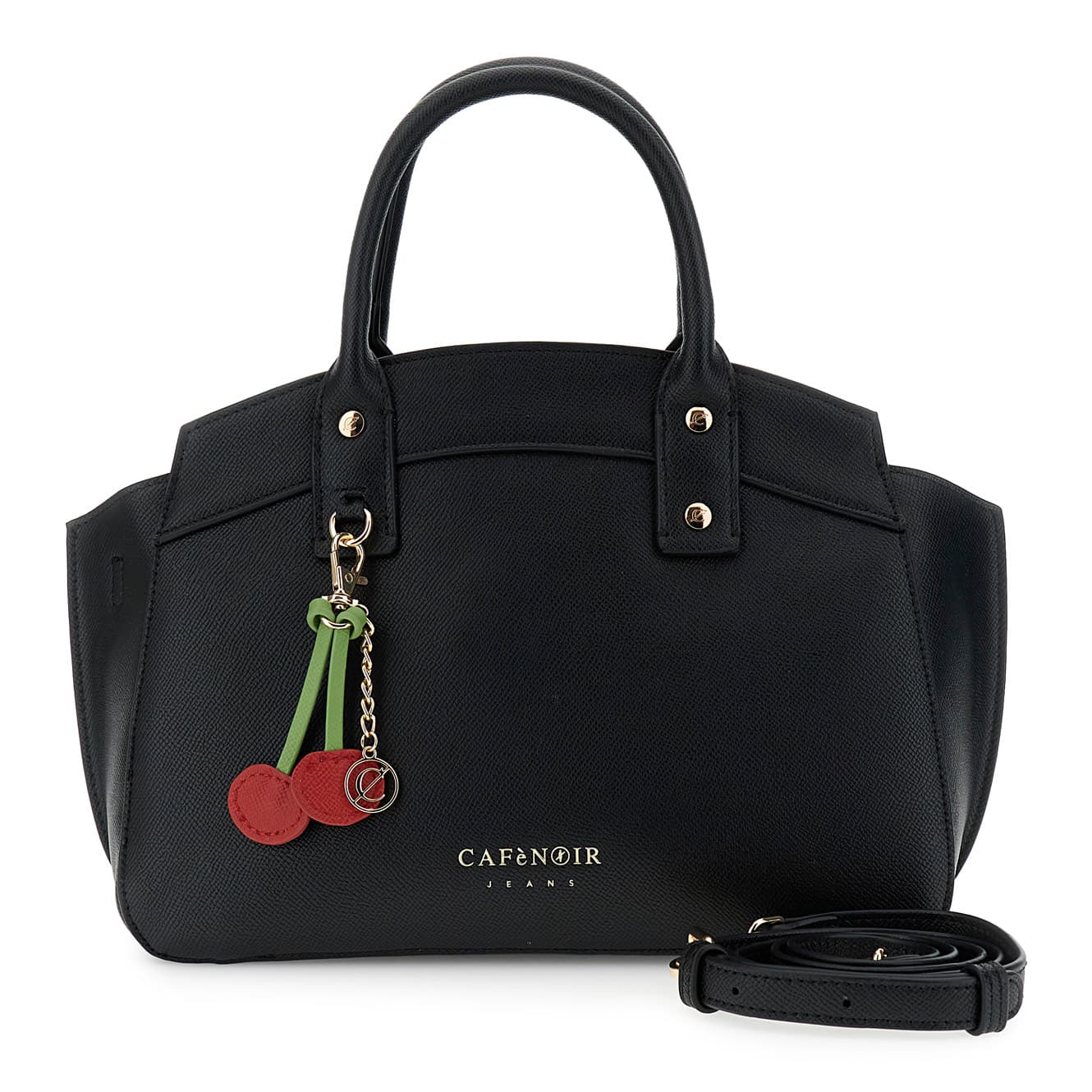 CafèNoir — Borsa a mano effetto saffiano con charm nero