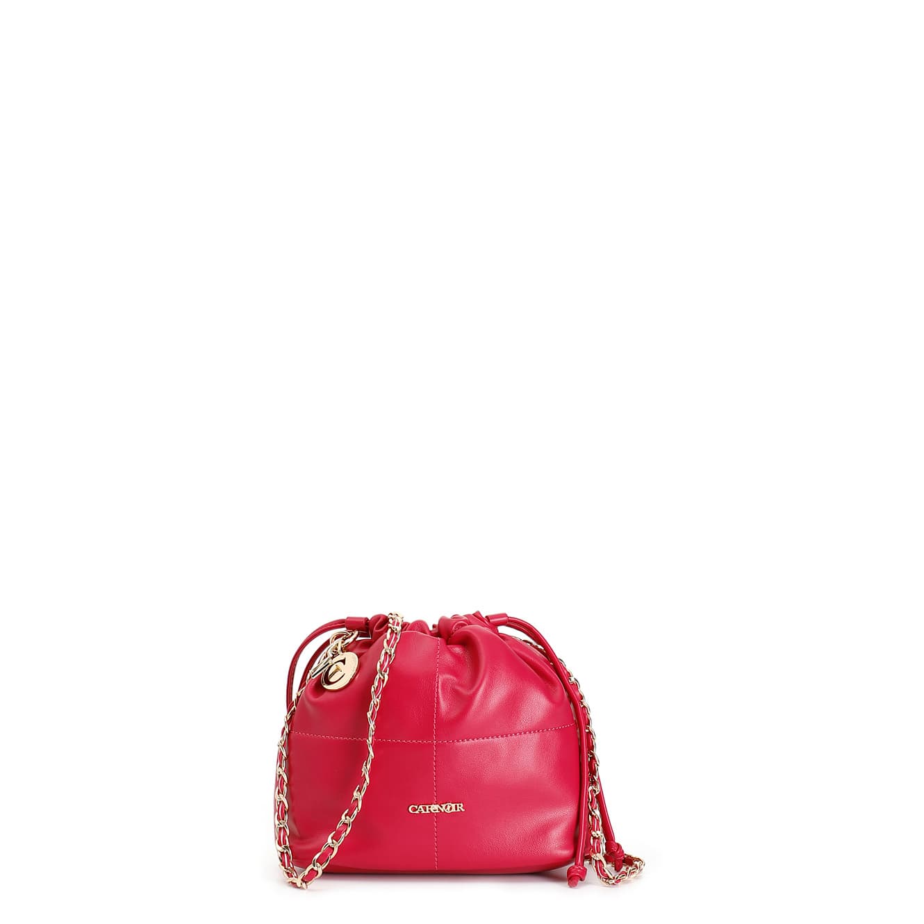 CafèNoir — Minibag con chiusura a coulisse e tracolla a catena con infilature eleganti fuxia
