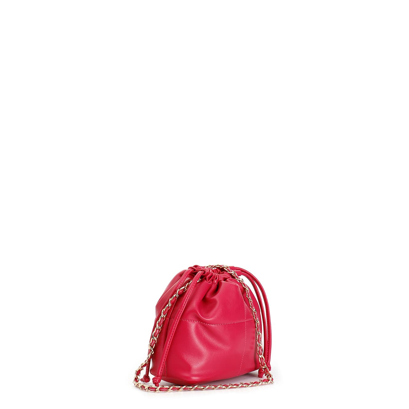 Minibag con chiusura a coulisse e tracolla a catena con infilature eleganti fuxia — vista 2