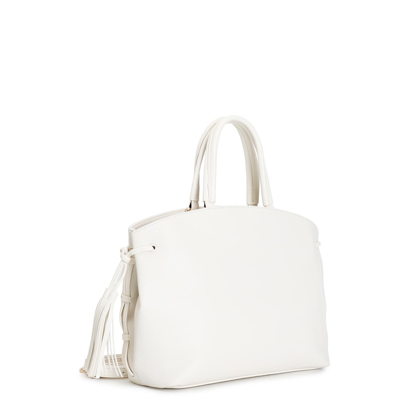 Tote con infilatura di mignon, fianchi increspati con nodo e nappina bianco — vista 2