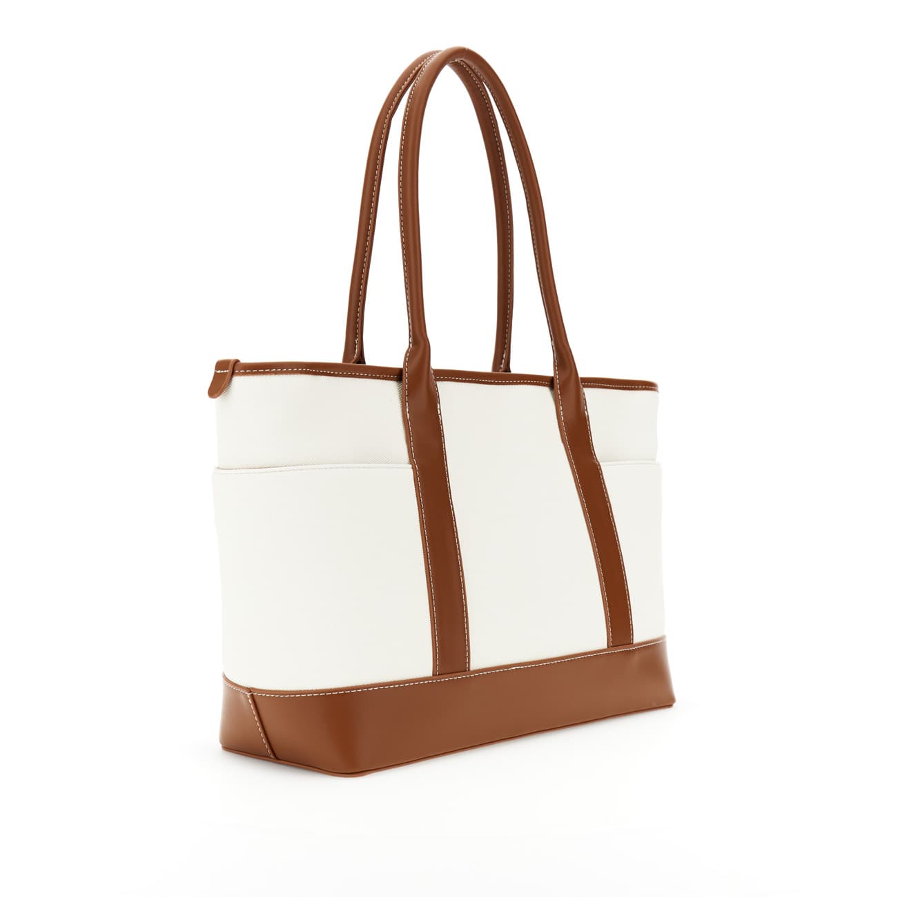 Shopping bag effetto canvas con rifiniture in effetto pelle a contrasto cuoio/naturale — vista 2