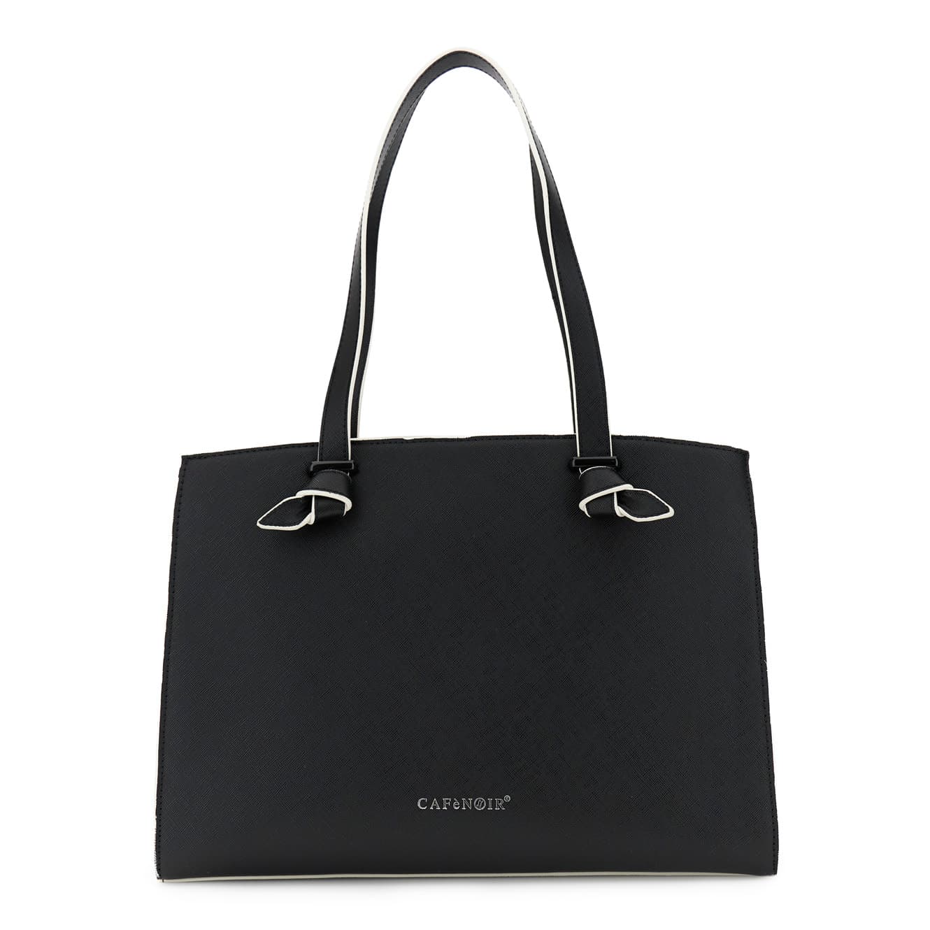 CafèNoir — Shopping bag effetto saffiano con manici a nodo e passante in metallo nero