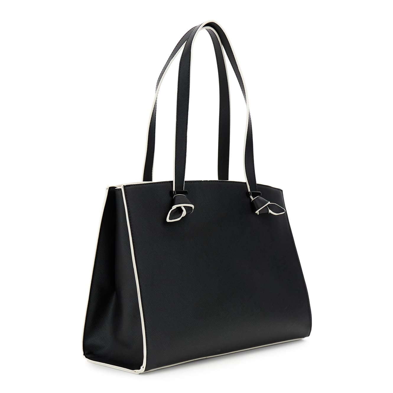 Shopping bag effetto saffiano con manici a nodo e passante in metallo nero — vista 2