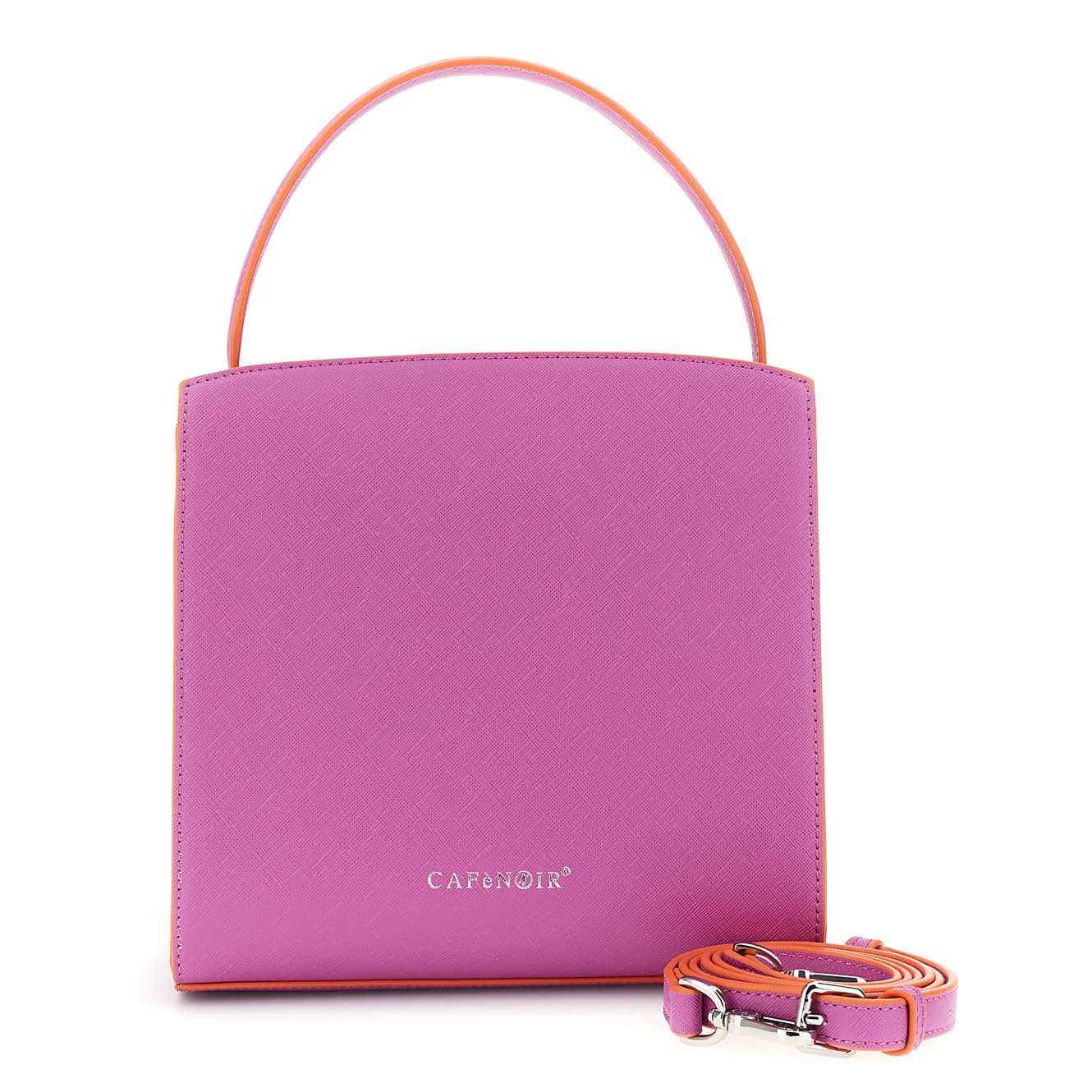 CafèNoir — Shopping bag piccola effetto saffiano con manici a nodo e passante in metallo viola