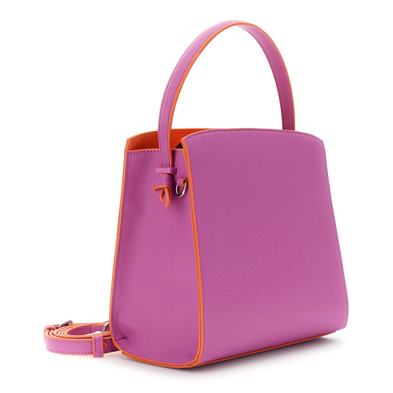 Shopping bag piccola effetto saffiano con manici a nodo e passante in metallo viola — vista 2