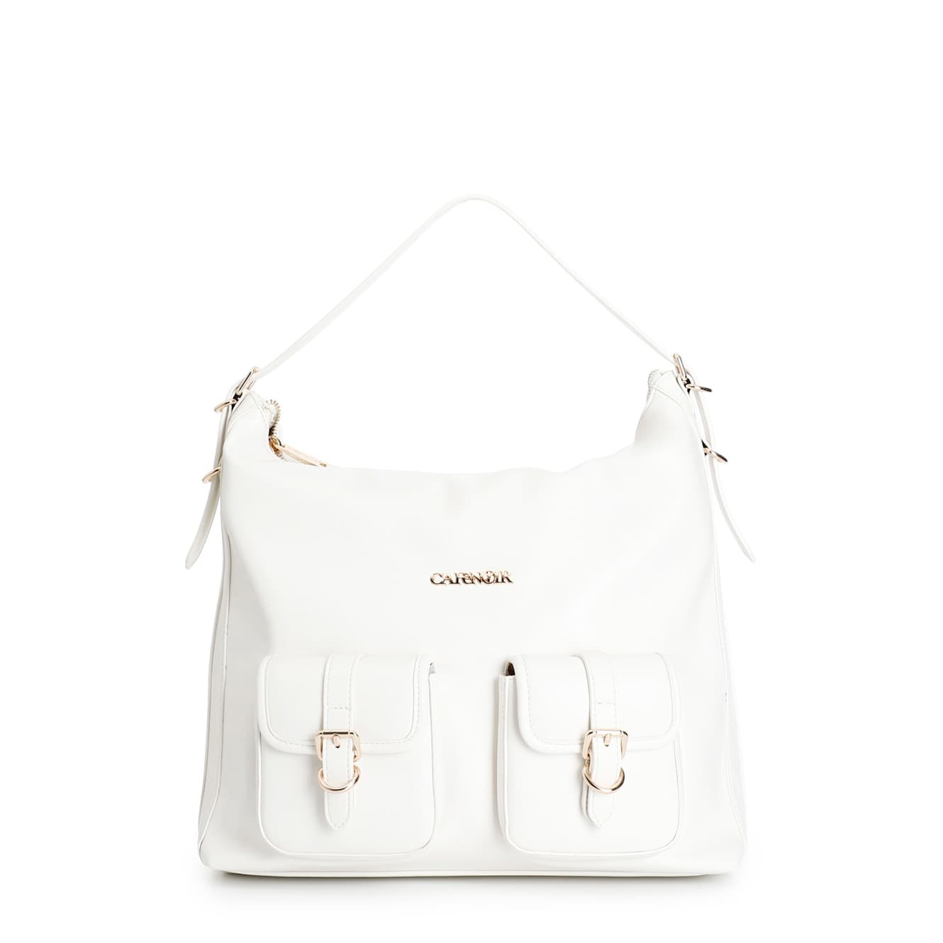 CafèNoir — Borsa a spalla con tasche e logo laserato sulla tracolla bianco