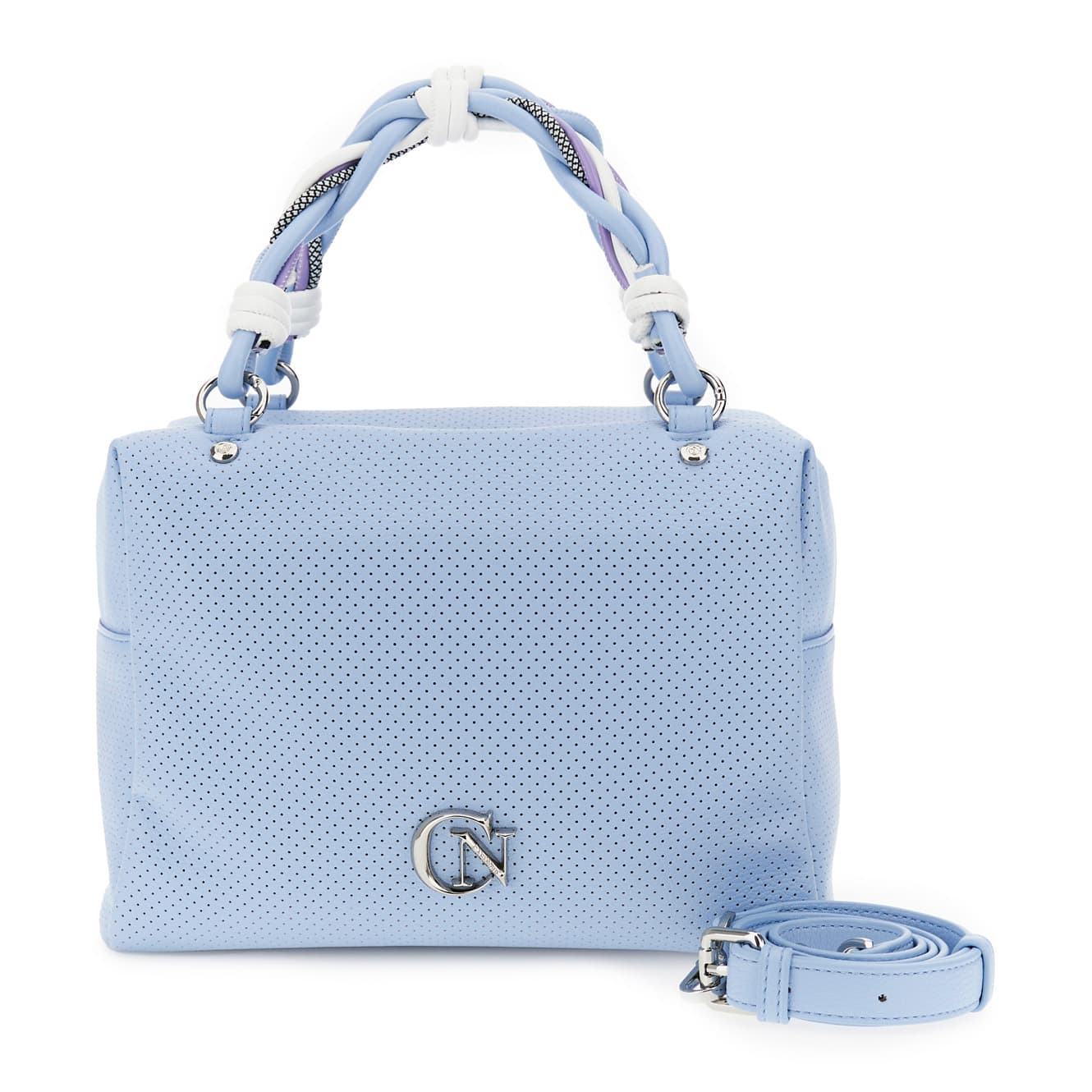 CafèNoir — Borsa a mano effetto nappa con micro traforatura e logo in metallo malva