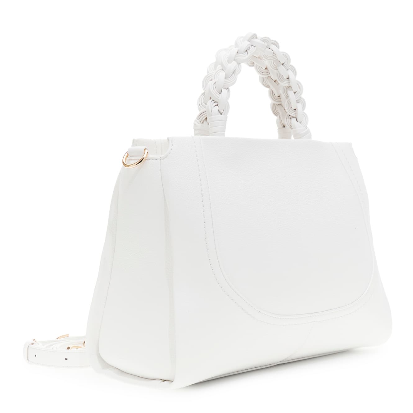 Tote effetto pelle con grana e manico intrecciato bianco — vista 2