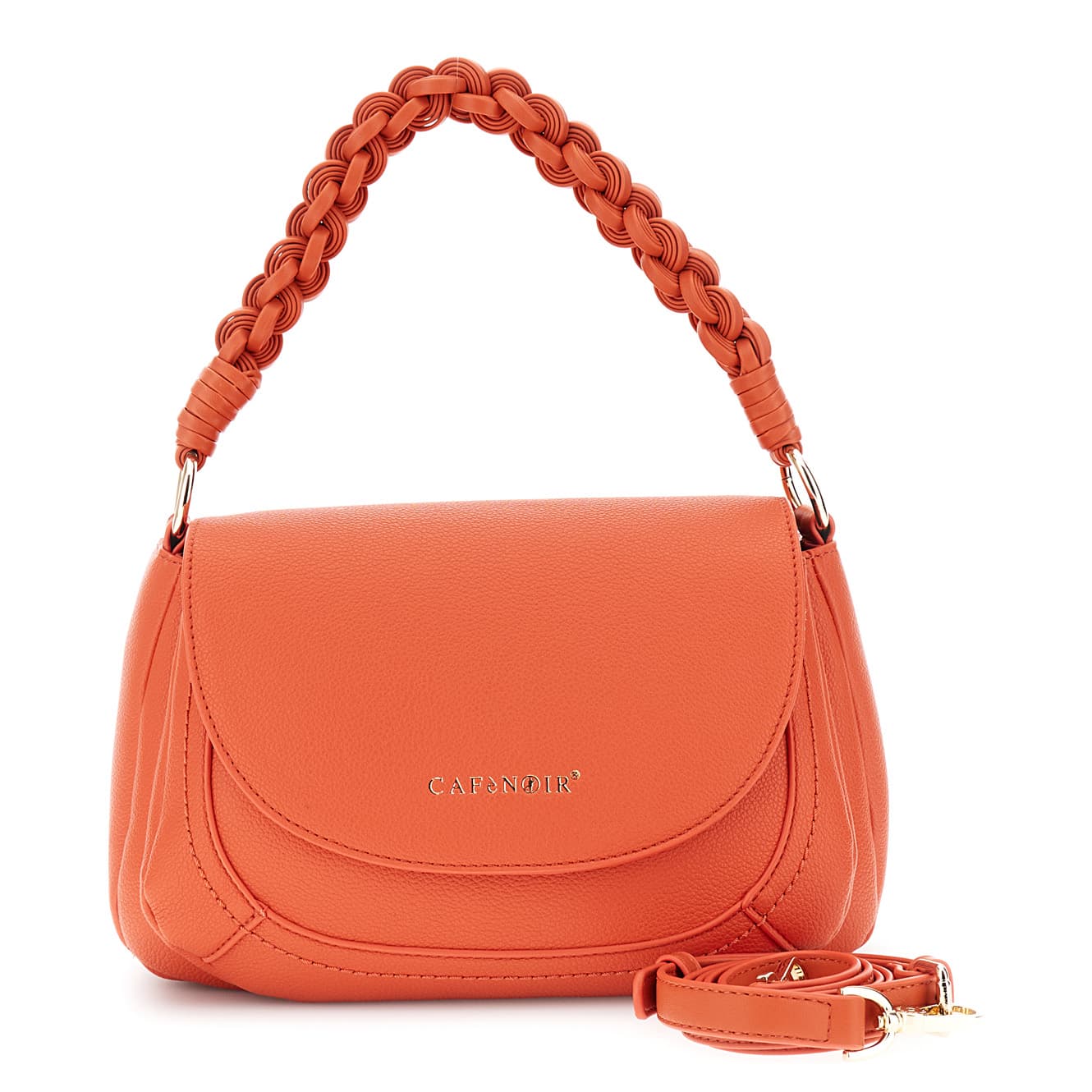 CafèNoir — Borsa a mano con pattina effetto pelle con grana e manico intrecciato corallo