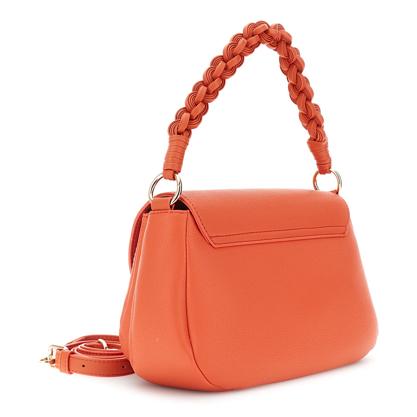 Borsa a mano con pattina effetto pelle con grana e manico intrecciato corallo — vista 2