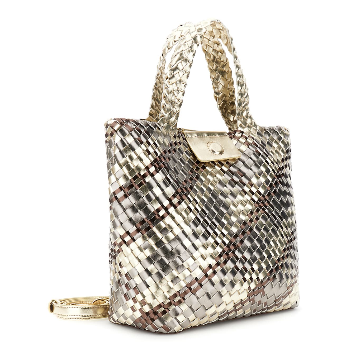 Tote reversibile intrecciata in materiale metallizzato multicolor bronzo/platino — vista 2