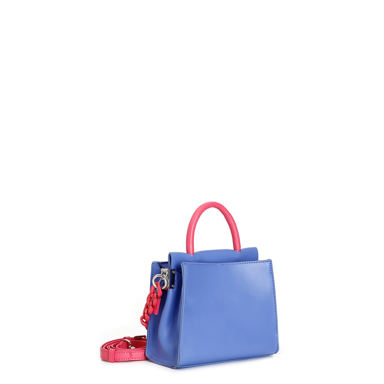 Minibag bicolore con manico, doppia tasca, catena decorativa e tracollina indaco — vista 2