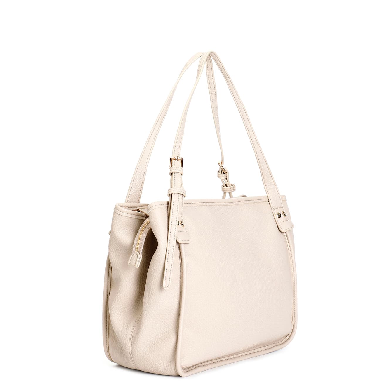 Shopping bag morbida in materiale granato con tracolla e dettaglio lettering beige — vista 2