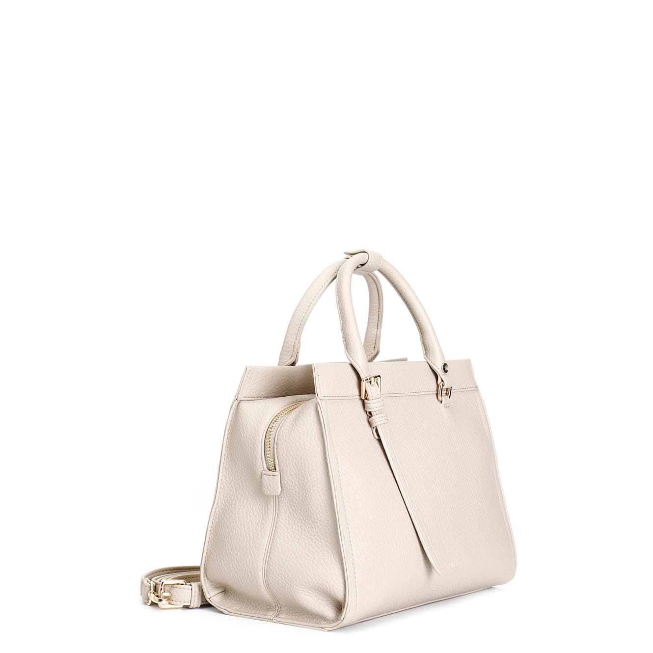 Bauletto in materiale con grana, manici tubolari e tracolla removibile beige — vista 2
