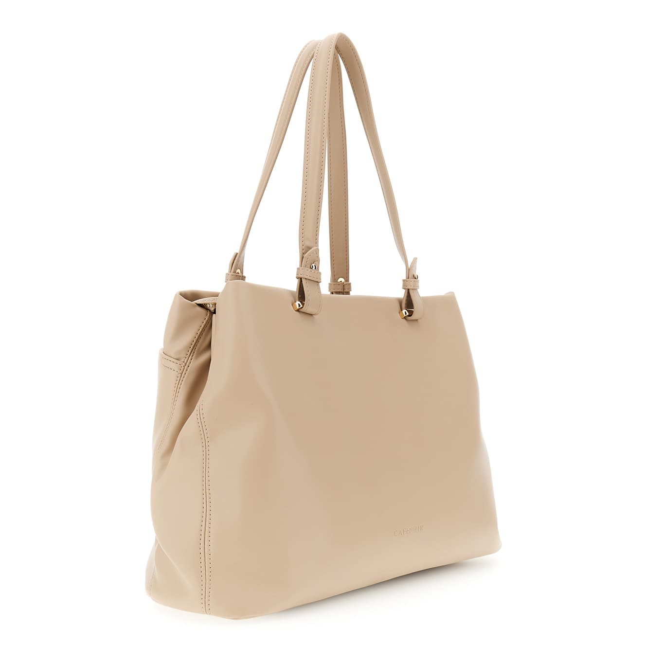 Shopping bag morbida con tasca frontale e passante a treccia in metallo beige — vista 2