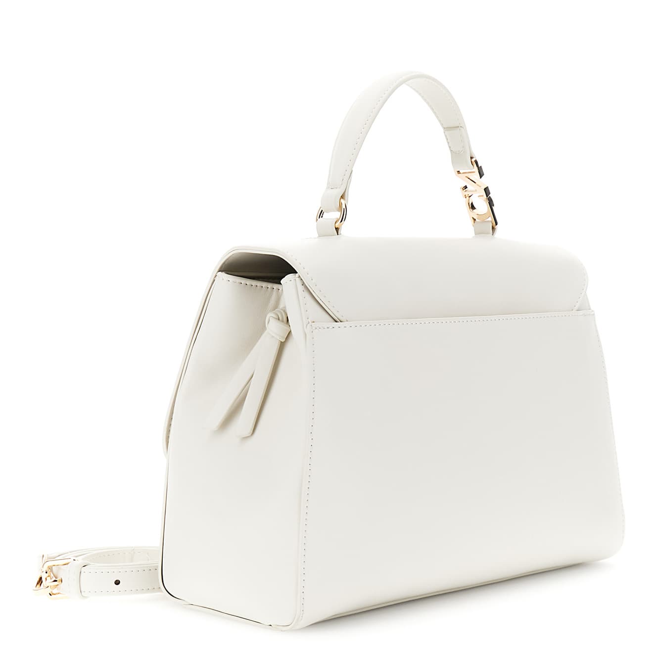 Borsa a mano con pattina in materiale effetto pelle con applicazioni floreali avorio — vista 2