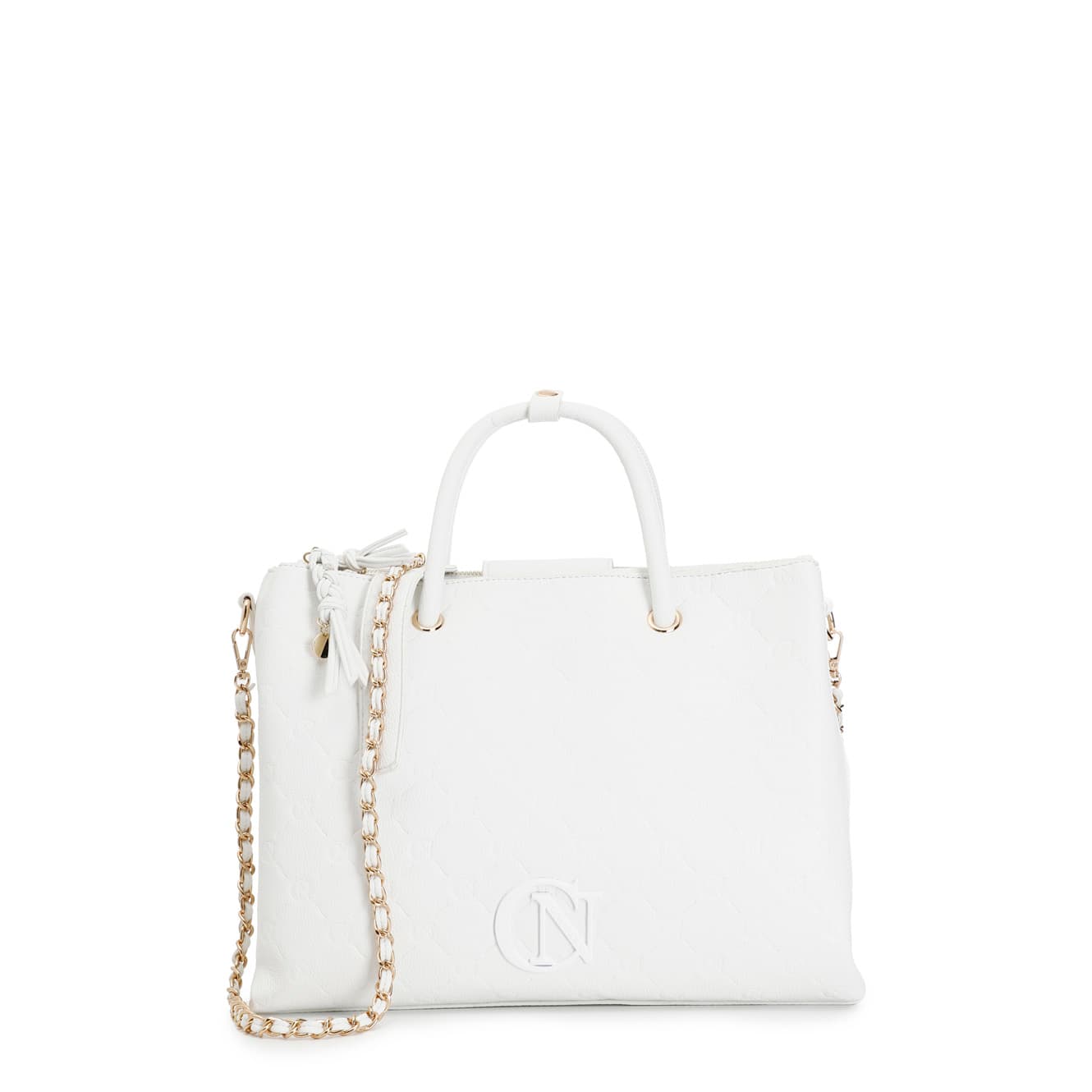 Shopping con logo embossed all over bianco — vista 3