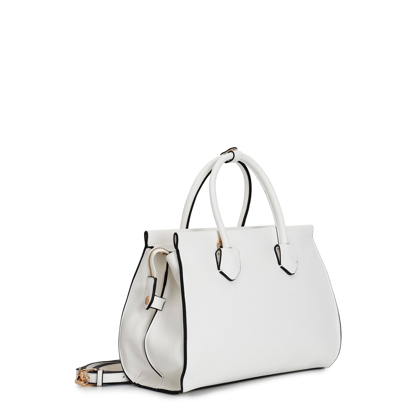 Borsa a mano con fibbiette, mini rivetti bicolore e tracolla removibile bianco — vista 2