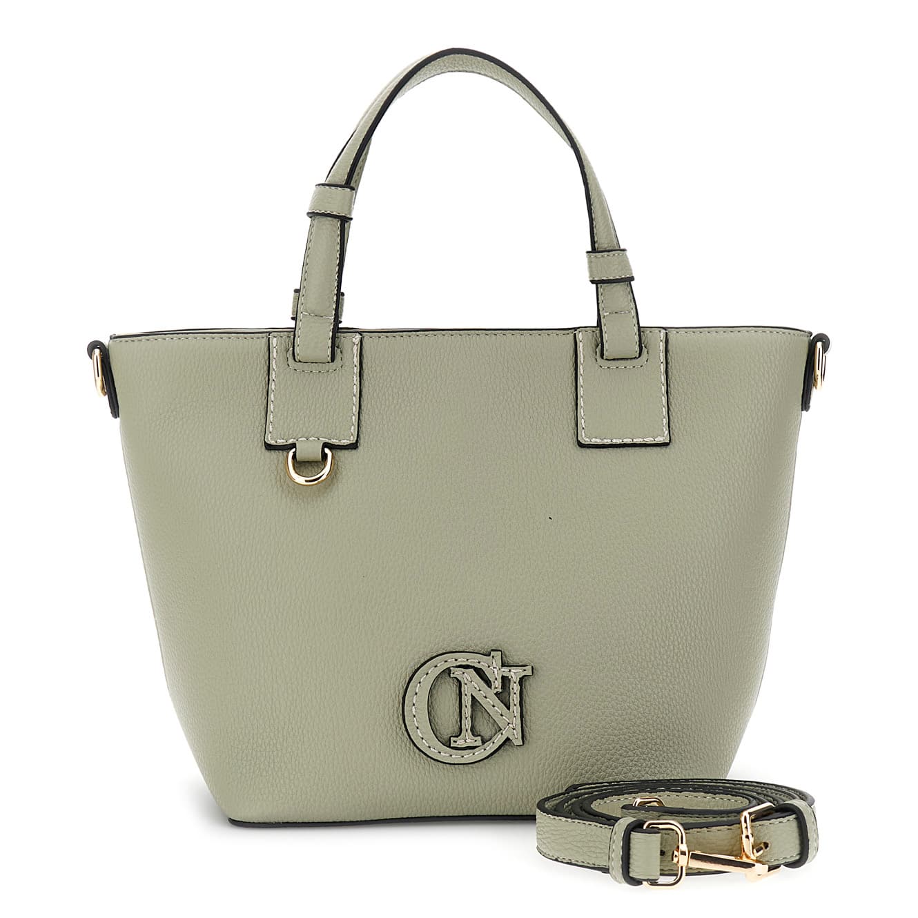 CafèNoir — Borsa a mano effetto con grana effetto pelle con pattina con logo cucito salvia