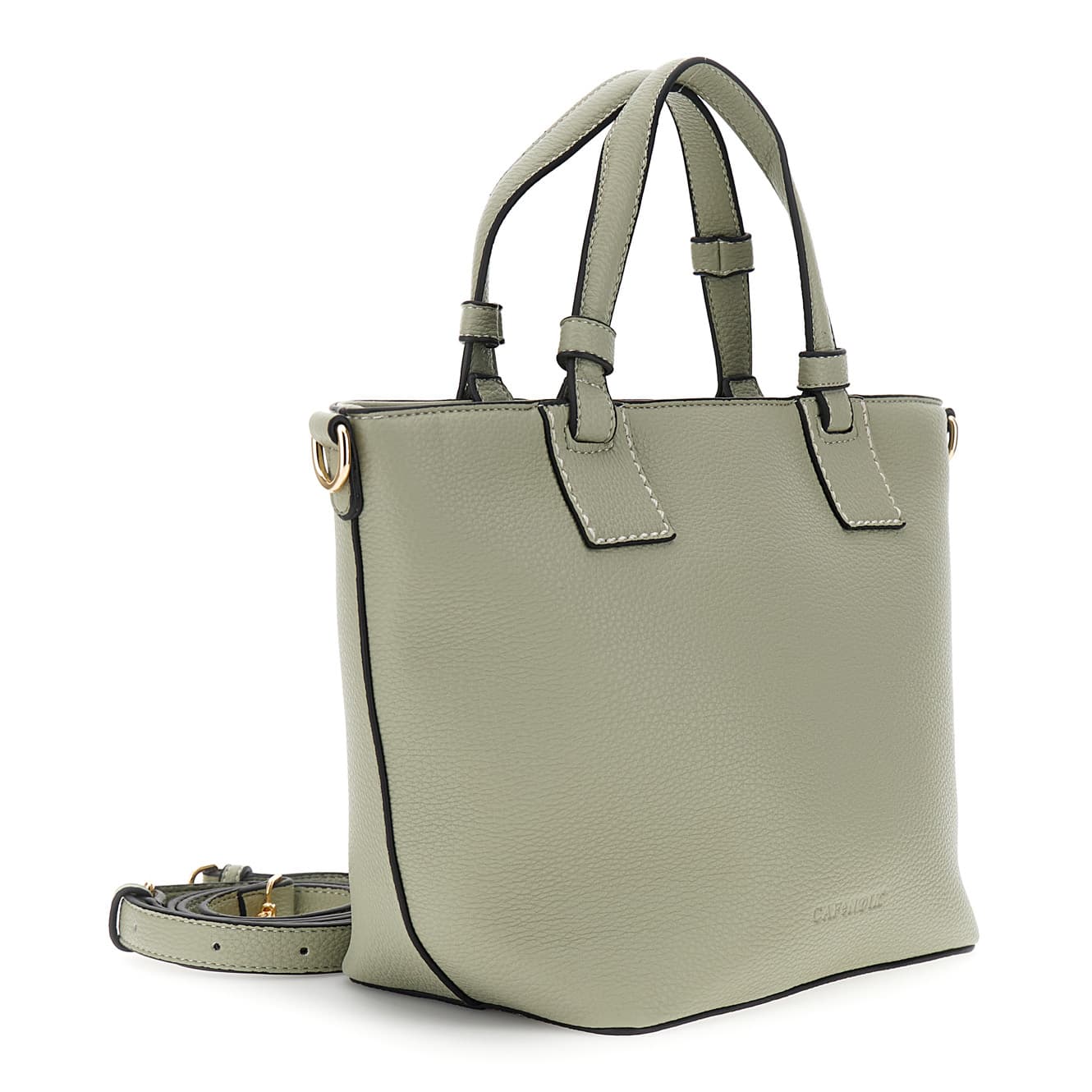 Borsa a mano effetto con grana effetto pelle con pattina con logo cucito salvia — vista 2