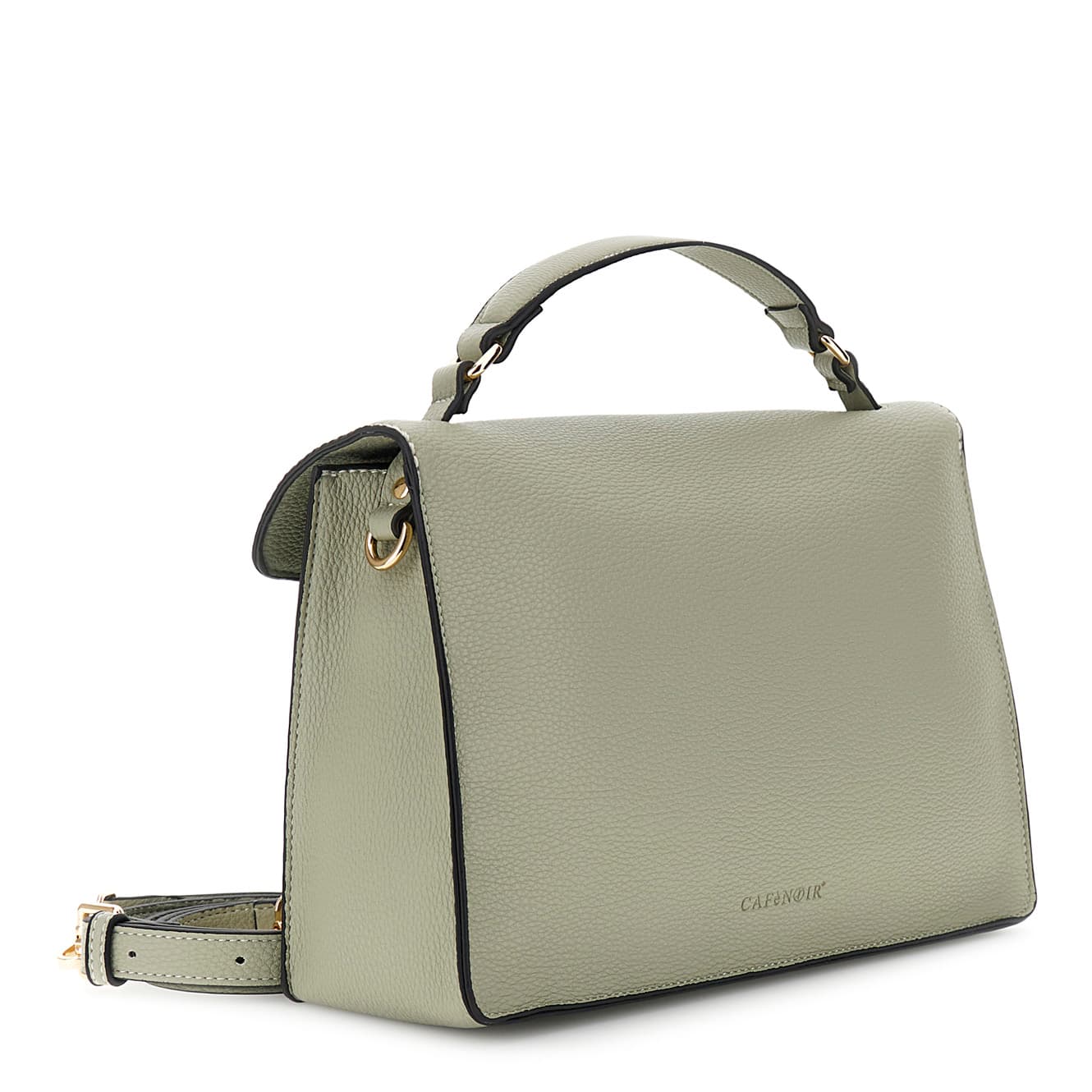 Borsa a mano con pattina effetto con grana effetto pelle con pattina con logo cucito salvia — vista 2